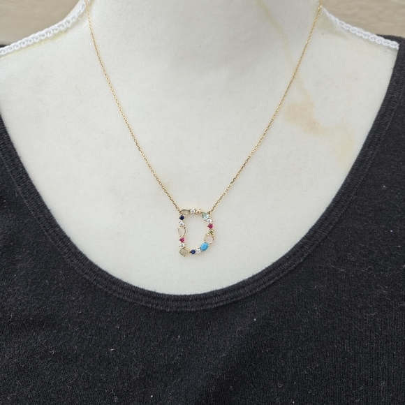 TAI D initial necklace gold tone with precious and semiprecious stones - Picture 1 of 2
